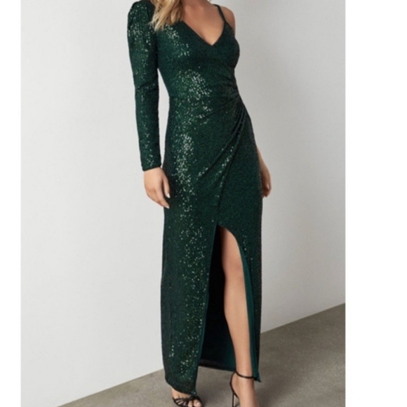 BCBGMaxAzria Dresses & Skirts - BCBGMaxAzria One Shoulder Green Sequin Dress